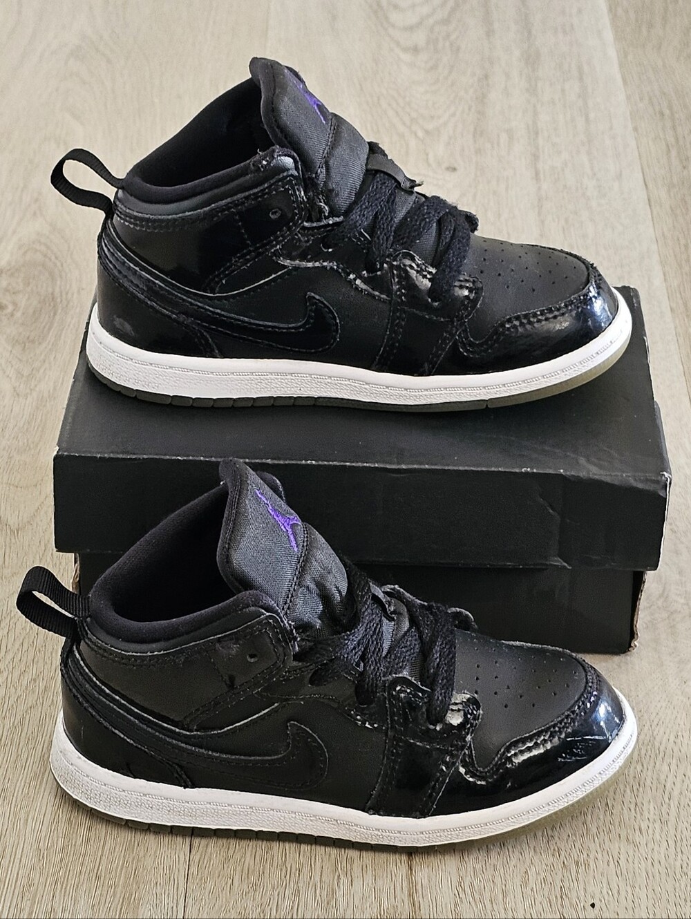 Jordan 1 Low Alt Black Patent Purple Toddler Shoes Size 9C